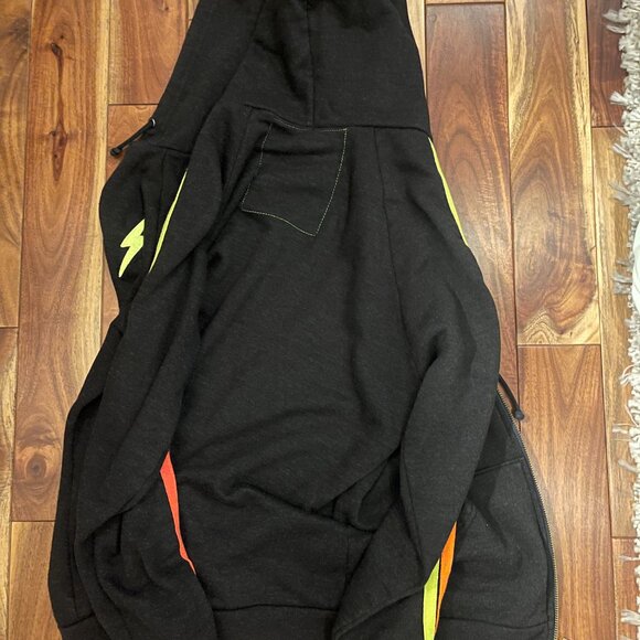 Aviator Nation 4 Stripe Bolt Zip Hoodie in Black/Neon I Size Medium - Picture 2 of 3
